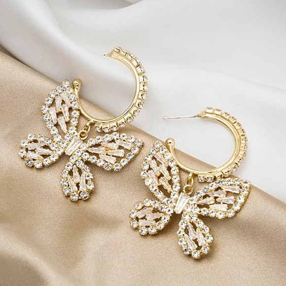 🎀18k Sparkling Zircon Butterfly Hoops - Picture 5 of 6
